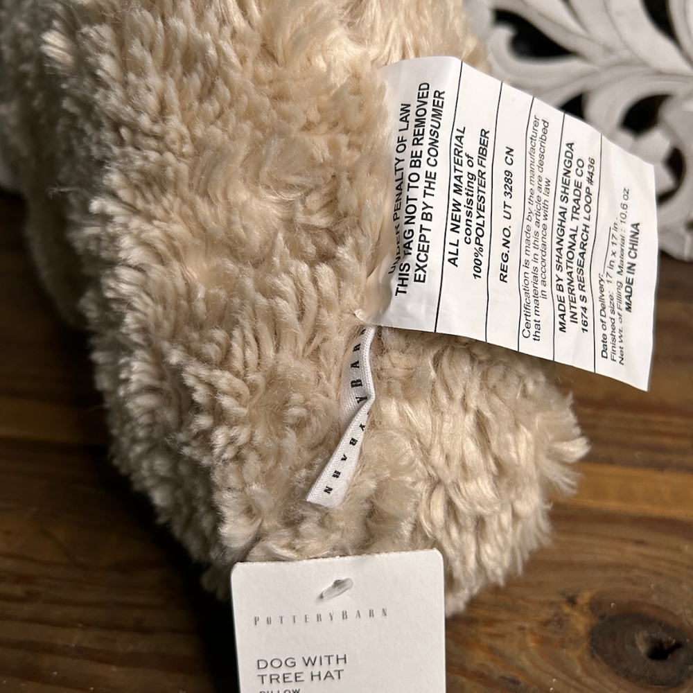 Pottery Barn Pillow, Dog with Christmas Tree Hat! - Picture 4 of 5